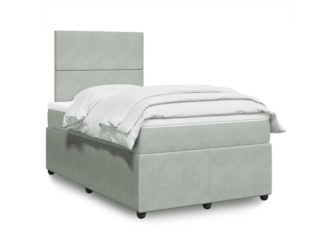 Cama Boxspring C/ Colchão 120x200 Cm Veludo Cinzento-claro