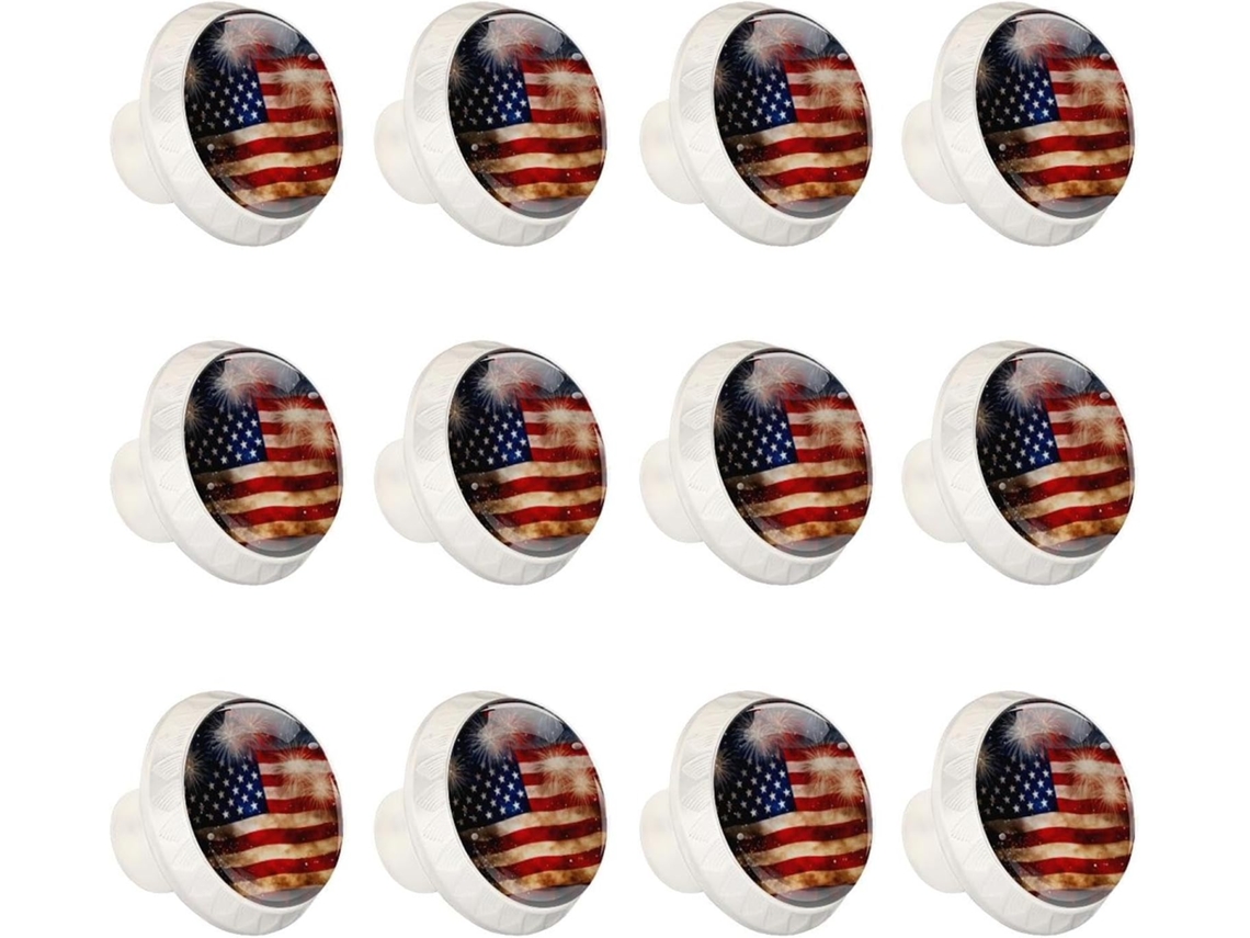 Puxadores Redondos Para Armários De Cozinha, Puxadores Para Gavetas De Cômoda, 12 Peças, Bandeira Americana, Fogos De