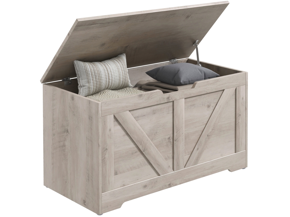 Baú de Armazenamento para Quarto, 100l, com Tampa, Versátil, com Dobradiça de Segurança, para Corredor e Sala de Estar, 80x40x45 Cm, Cinza. PRIME KANG
