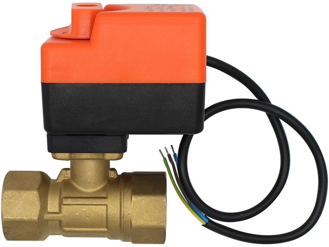 Válvula de esfera elétrica bidirecional com boca de fio de bobina de ventilador de ar condicionado central em miniatura de três vias (DN15)