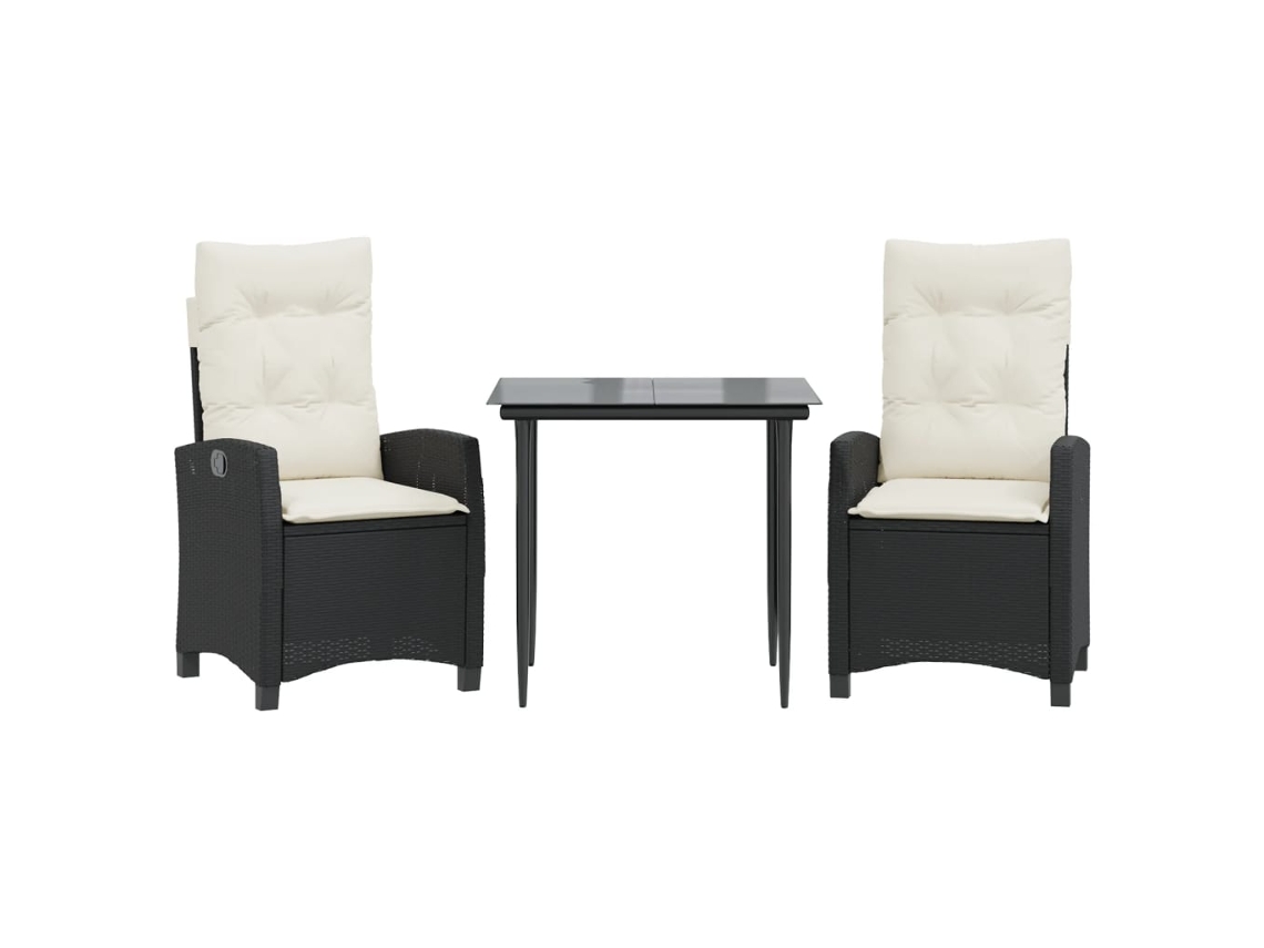 Conjunto de Jantar 3 Pcs para Jardim com Almofadões Vime Pe Preto MAISON EXCLUSIVE (3 pcs)