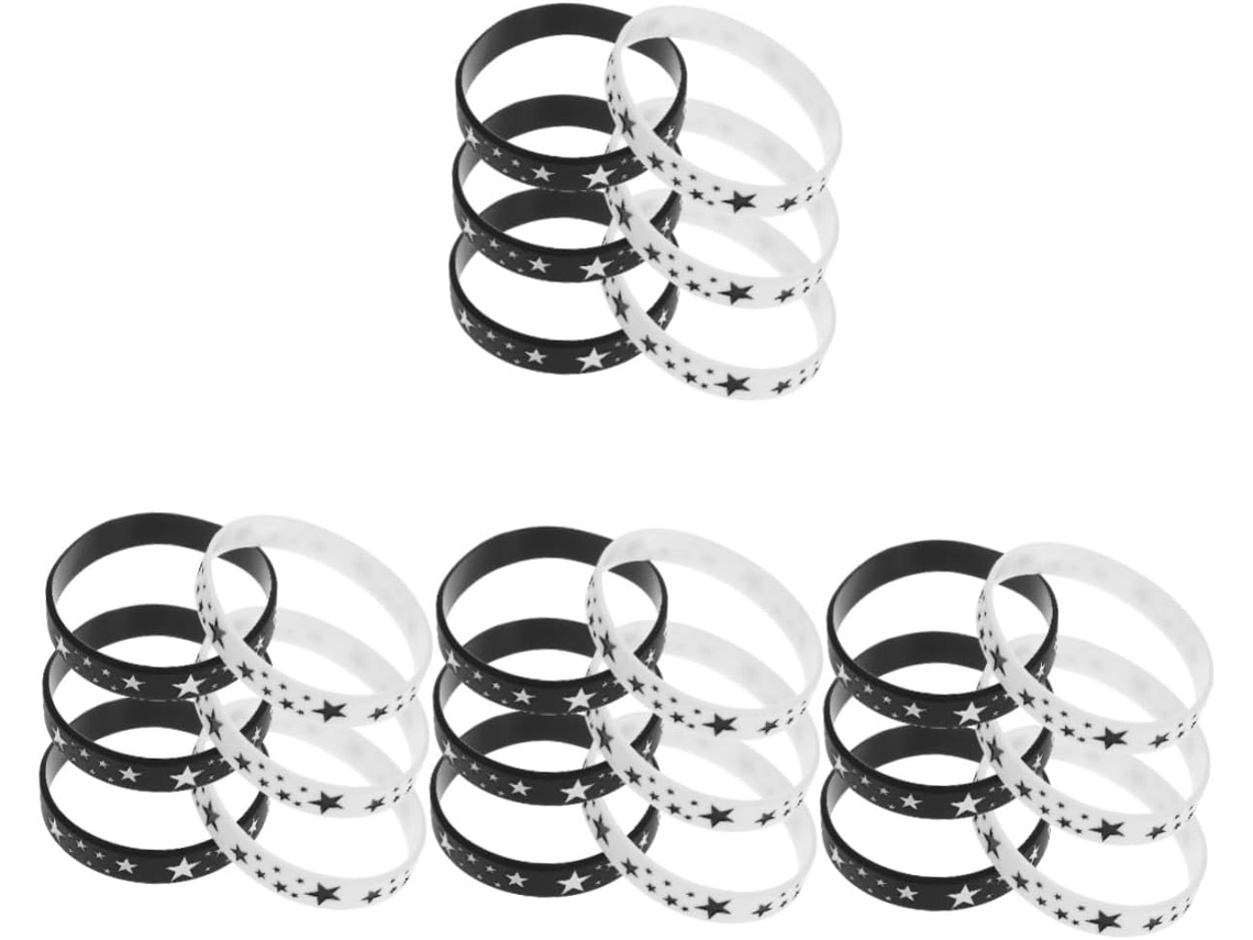 Conjunto Nuobesty com 24 pulseiras decorativas elásticas de silicone com design de estrela para festivais e eventos.