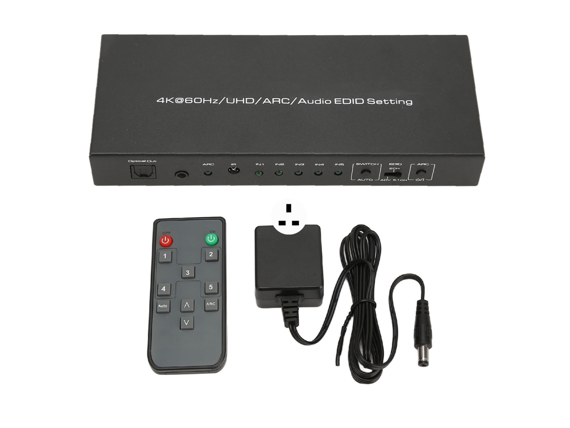 Aetheria extrator de Som Interface Multimídia Hd 5 Portas 18gbps Hdr com Controle Remoto Arc Uk Plug