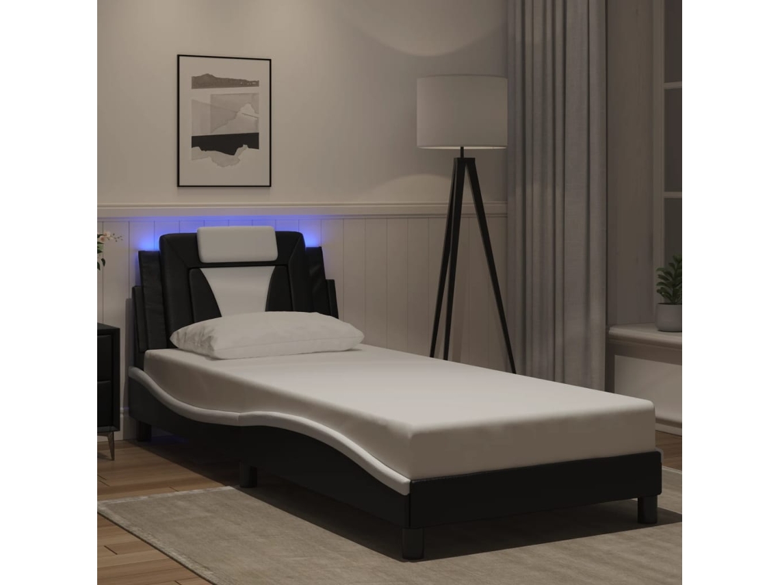 Estrutura de cama Vidaxl Viana com LED, sem colchão, 80x200 cm, preto/branco
