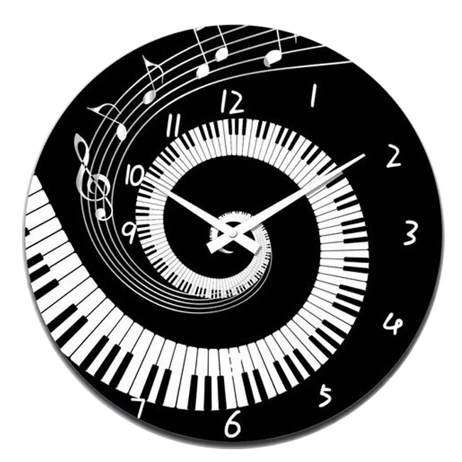 Relógio De Parede Analógico De Vidro Com Piano Musical 30 Cm Redondo Para Decoração De Casa/escritório SUNNY SPACES
