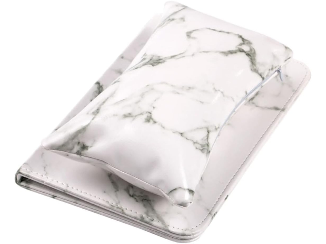 Apoio de mão confortável em PU branco para manicure, protege a mesa.