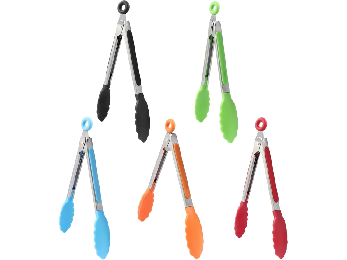 Conjunto De 5 Mini Pinças Cozinha Em Silicone, 17, 8cm Pinças De Cozinha Com Trava Resistentes Ao Calor Ideais Para