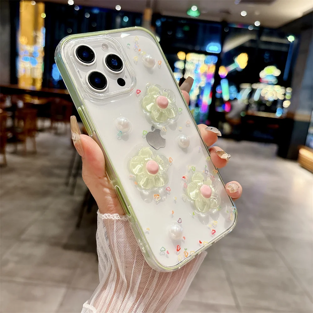 Capa Para Celular 3d Com Estampa De Flor Fofa (iphone 13, Verde), Compatível Com Iphone, Capa Protetora À Prova De Choque.