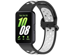 Bracelete Para Samsung Galaxy Fit 3 - Silicone Respirável Bicolor - Preto E Branco