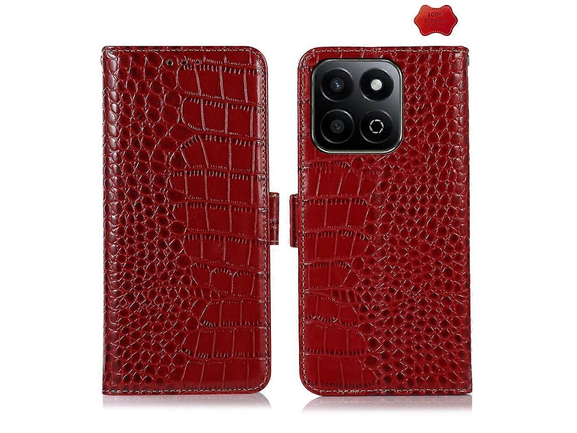 Capa Para Celular For Honor Play 60 Plus / 200 Smart Em Couro Bovino Com Textura De Crocodilo Na Parte Superior.