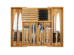 Bandeja Talheres Extensível - Caixa Talheres - Organizador Cozinha - Suporte Facas - Bambu - Cor Natural