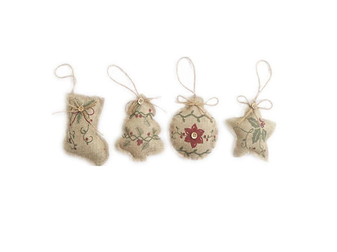 4 Enfeites Rústicos De Estopa Para Árvores De Natal Perfeitos Para Festas Olysi Shop (meia, Estrela, Árvore E Bola)