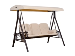 Balanço para 3 Lugares com Teto Ajustável, Porta copos e Almofadas, Metal e Poliéster, 208x121x172 Cm, Bege