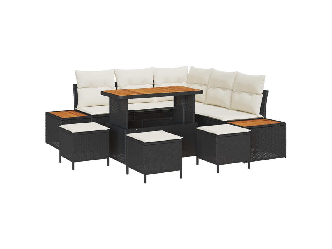 Conjunto 9 Conjunto De Sofá De Jardim Vidaxl Preto Vime Pe (110 X 55 X 71 Cm)