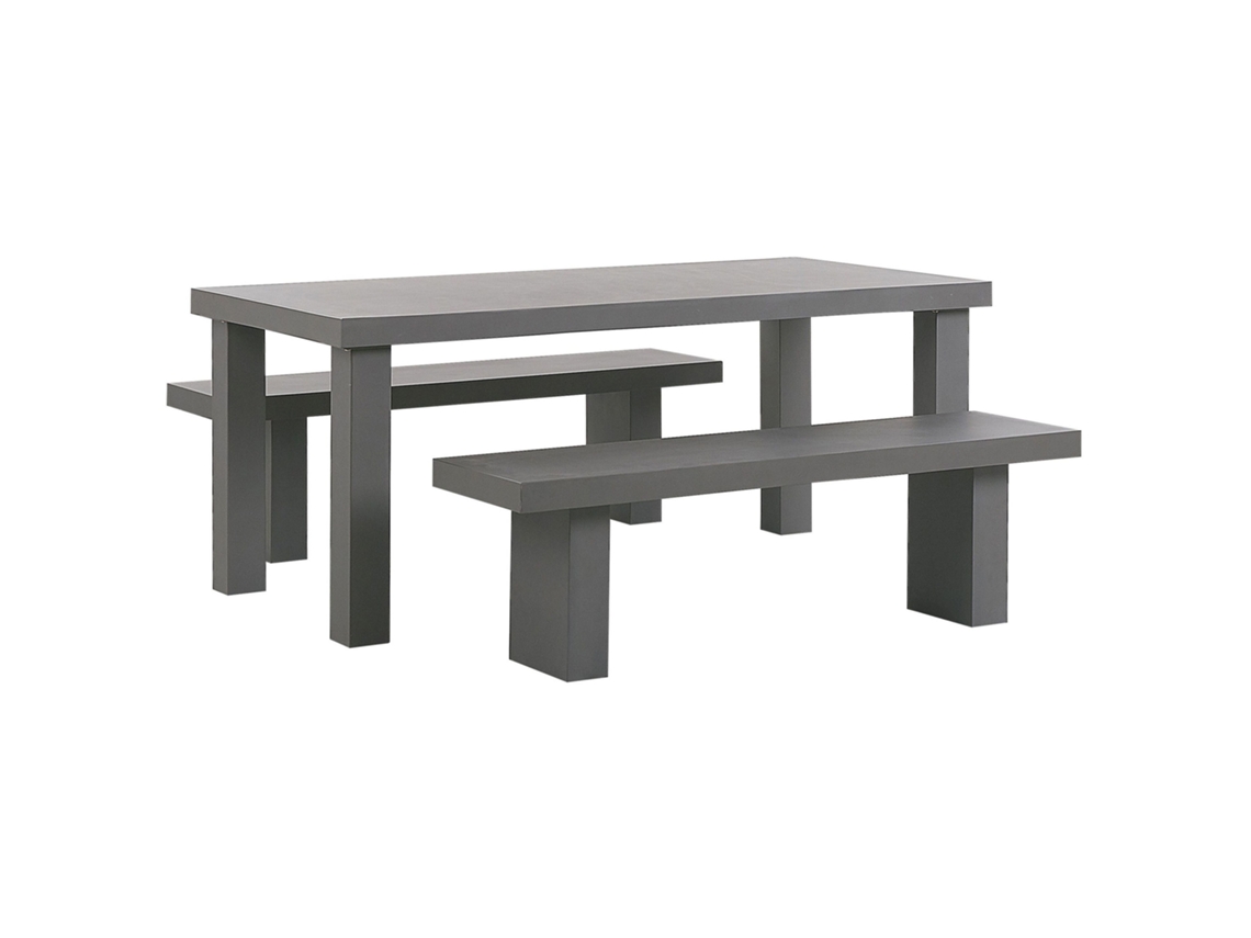 Conjunto De Refeição De Jardim Com Bancos Beliani Taranto De Cimento Com Fibra Cinzento 180x90x76