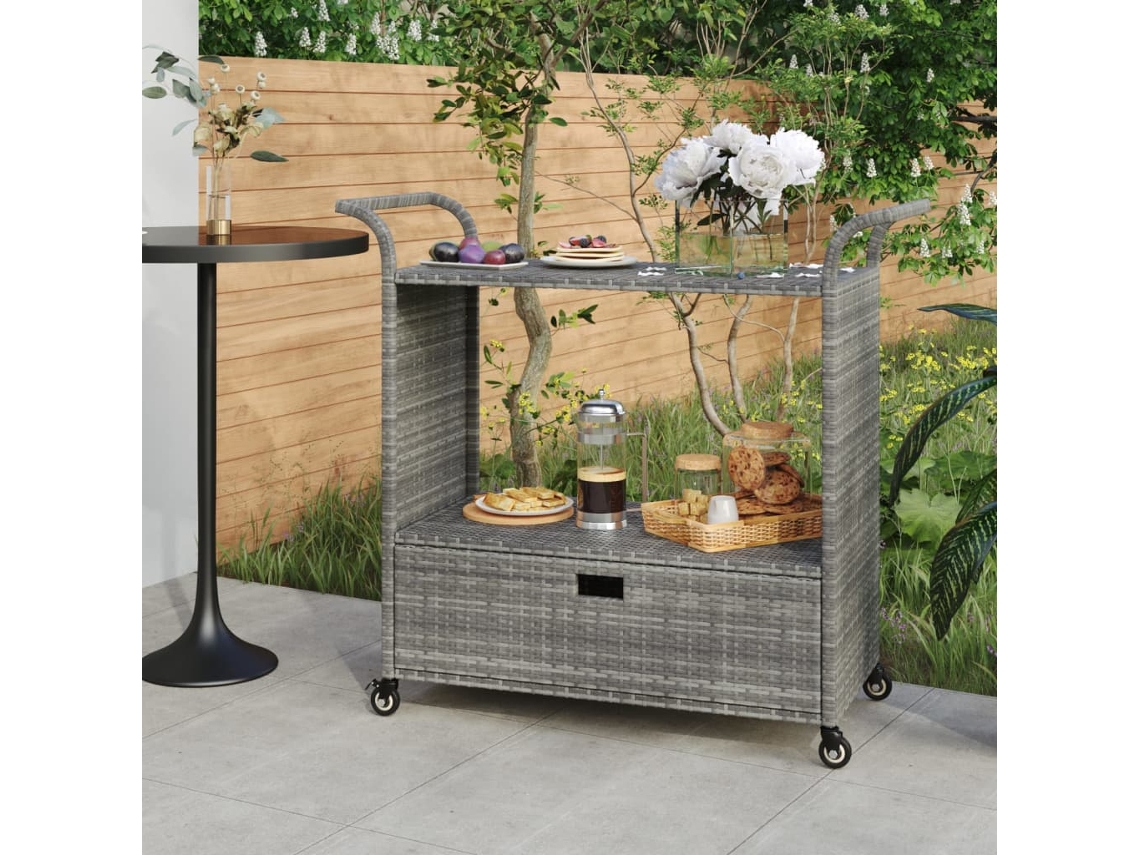 Carrinho De Bar Com Gaveta 100x45x97 Cm Vime Pe Cinzento