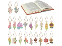 Clips de papel Florais, marcadores de página de metal com clipes esmaltados e design floral (20 unidades).