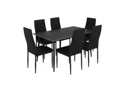 Mesa De Jantar De 160 Cm, Cinza Escuro 6 Cadeiras Em Couro Sintético, Pretas Saldosystocks