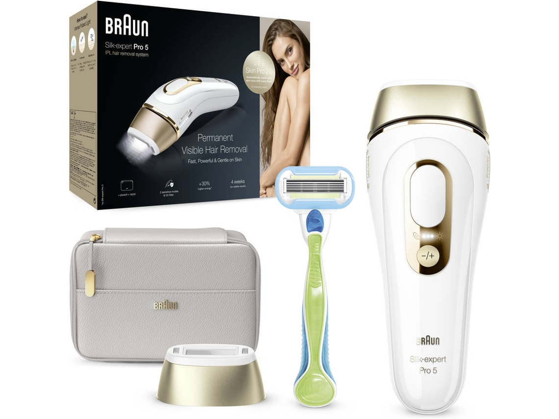Depiladora Luz Pulsada BRAUN Silk·expert Pro 5 PL5054 (IPL - Multi-zonas - Branco e Dourado)