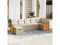 Vidaxl 7 Pcs Conjunto De Sofás P/ Jardim Com Almofadões Vime Pe Bege