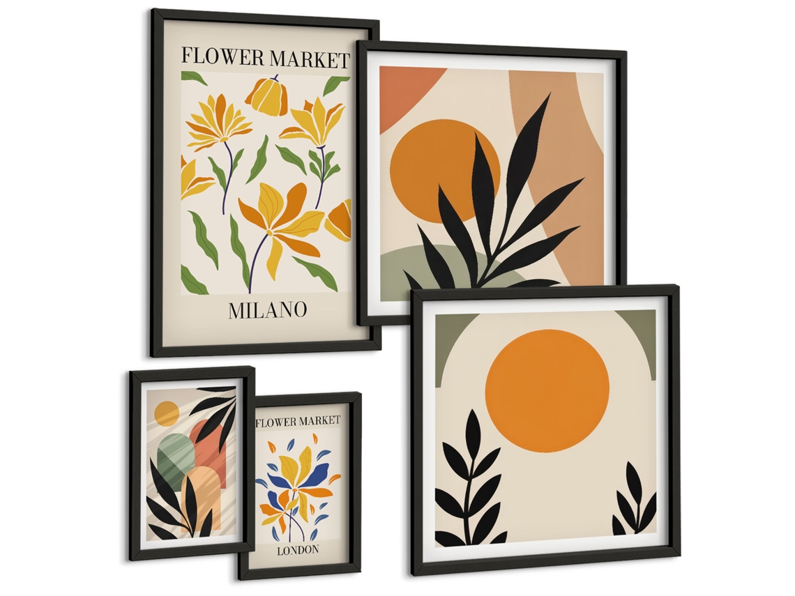 Quadros Decorativos Para Parede Paisagens, Natureza, Campos, Caminho Moldura Preta Quadros Para A Sala De Estar Espelharte (conjunto De 5 Imagens)