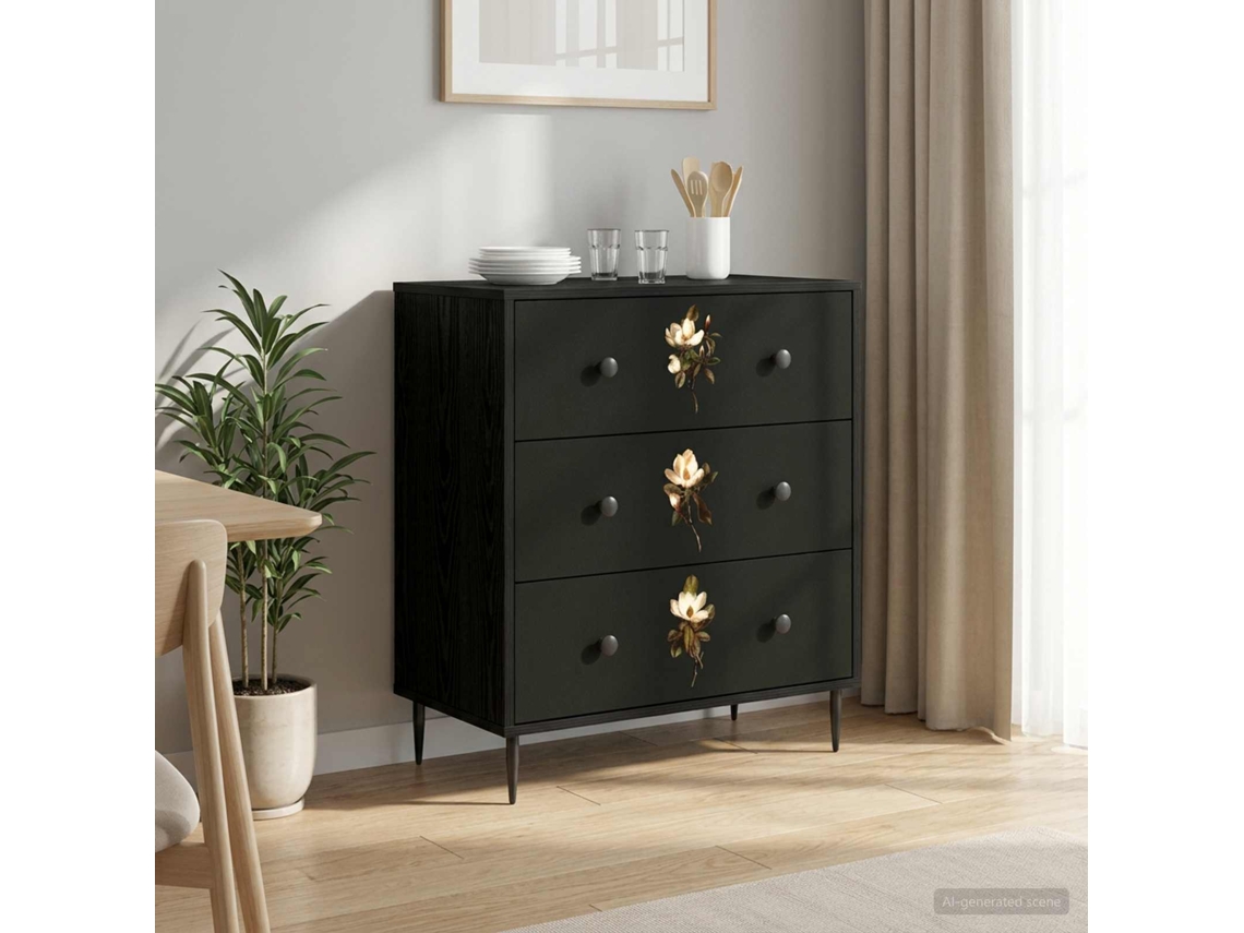 Vidaxl Baú De Gavetas Bremen Estampa De Magnólia 66 X 36,5 X 76 Cm