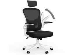 Cadeira de Escritório Ergonómica com Apoio RACINGREAT Costas Altas Inclinável 90°-120° e Apoios de braços dobráveis 90°- Preto branco