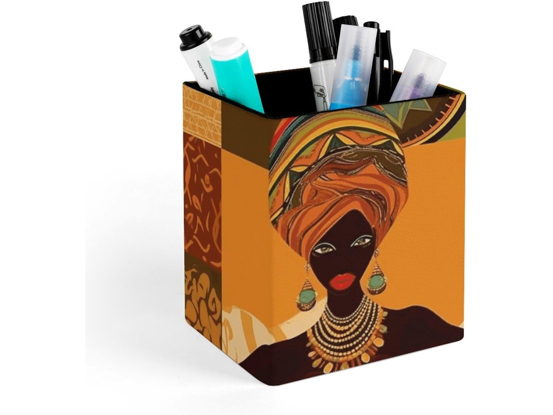 Porta Canetas Quadrado Em Couro Mesa, Porta Pincéis De Maquiagem, Organizador De Canetas Mulheres Africanas