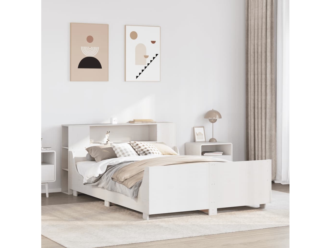 Vidaxl Cama Sem Colchão 140x200 Cm Madeira De Pinho Maciça Branco