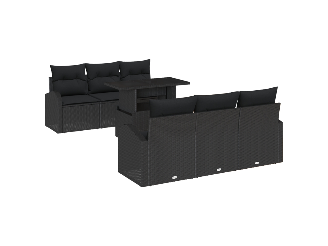 Conjunto 7 Conjunto De Sofá De Jardim Vidaxl Preto Vime Pe (100 X 55 X 73 Cm)