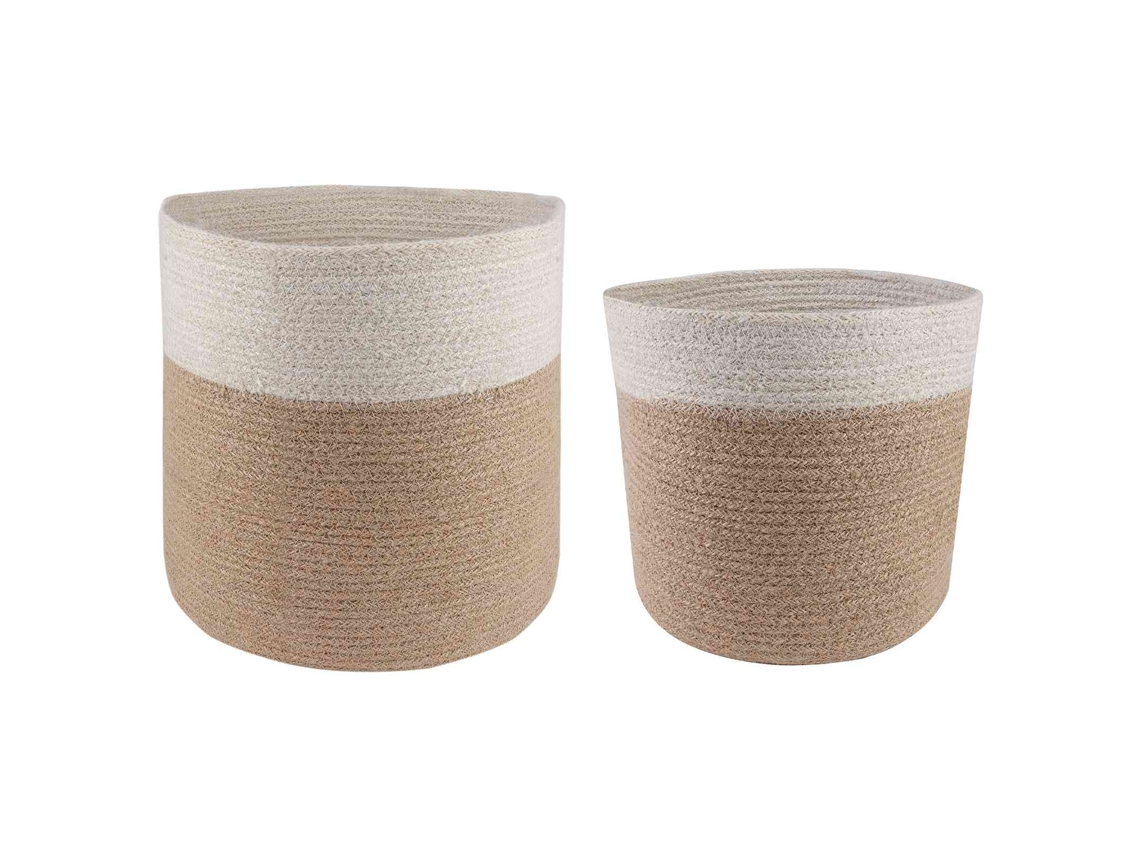 Vidaxl Conjunto De Vasos De Planta 2 Pcs Natural E Branco Ø 28 X 28 Cm