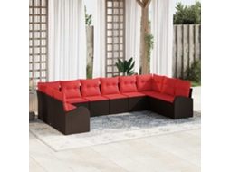 Vidaxl Conjunto De Sofá De Jardim 10 Unid. Marrom E Vermelho Vime Pe