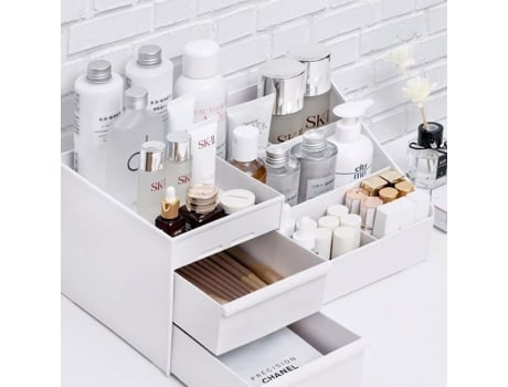 Organizador De Maquiagem Caixa De Armazenamento Com 2 Gavetas Para Quarto, Banheiro 25,5 X 16 X 11,5 Cm Branco Hautstore