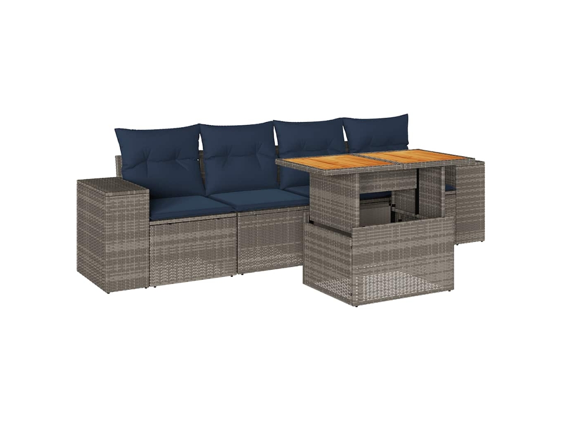 Conjunto de 5 Sofás de Jardim com Almofadões Vime Pe Cinzento MAISON EXCLUSIVE (5 pcs)