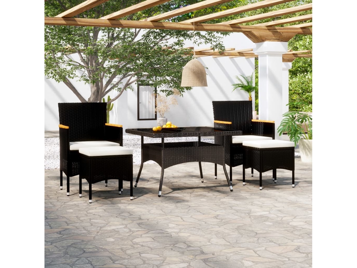 Vidaxl 5 Pcs Conjunto Jantar P/ Jardim Vime Pe E Vidro Temperado Preto