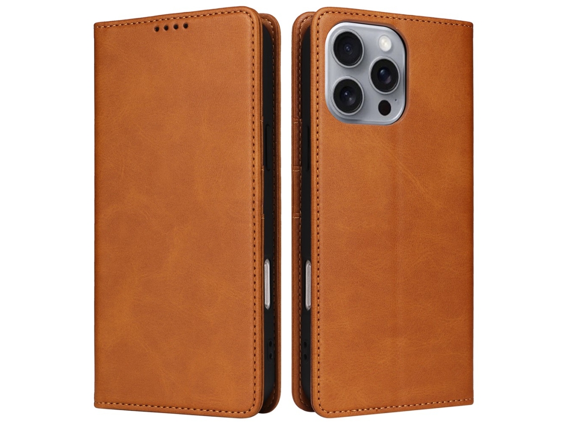 Capa Em Couro Pu Bloqueio Rfid, Com Suporte Para Apple Iphone 16 Pro Max - Castanho