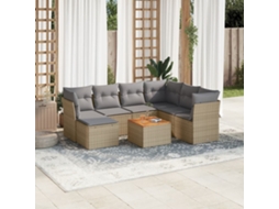 Vidaxl 8 Pcs Conj. Sofás Jardim C/ Almofadões Vime Pe Bege Misturado