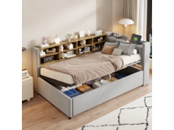 Sofá Cama 90x200cm Com Armazenagem Luz Usb Tipo-c Hellgrau