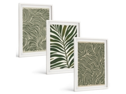 Conjunto De Pinturas Padrões De Folhas Em Formas Onduladas Espelharte (3 Peças 40x60 Cm)