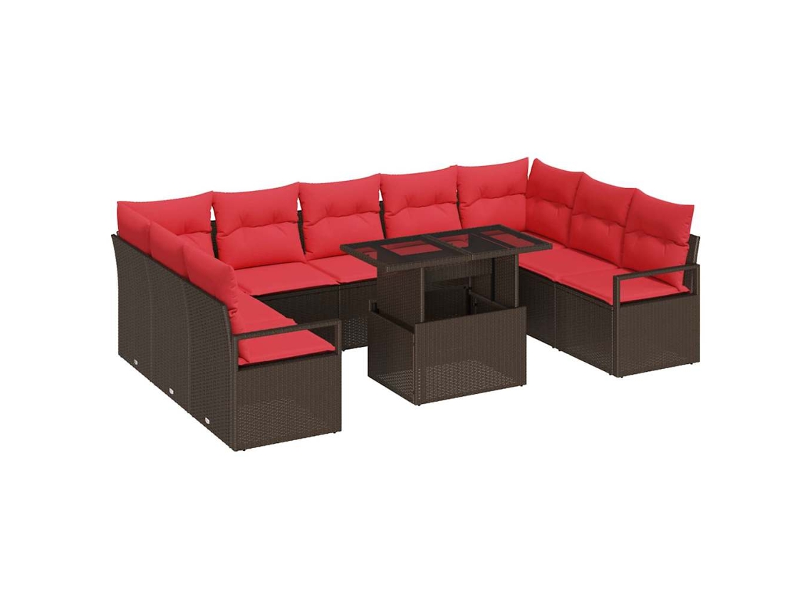 Maison Exclusive - Conjunto De Sofá De Jardim 10 Pcs Marrom E Vermelho