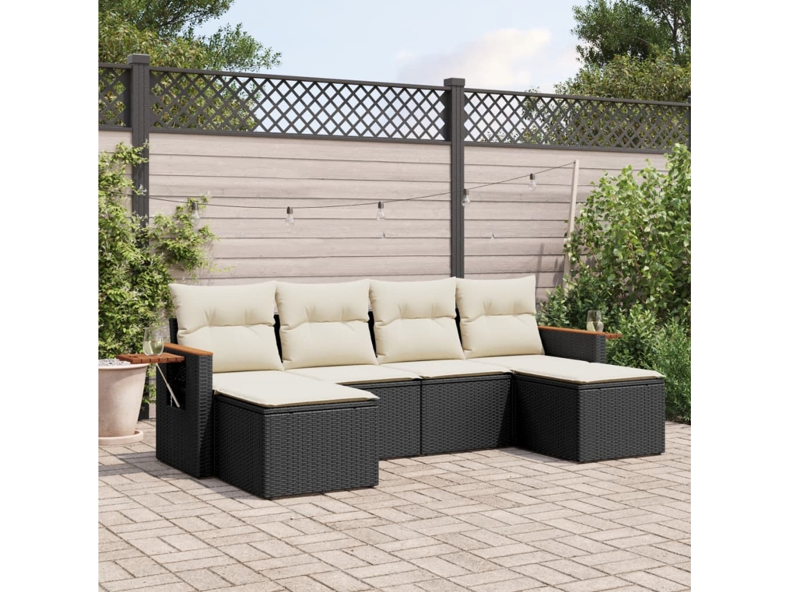Vidaxl 6 Pcs Conjunto Sofás De Jardim C/ Almofadões Vime Pe Preto