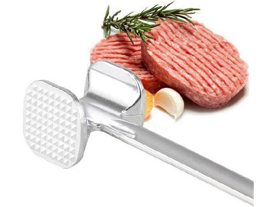 Martelo Amaciador De Carne Em Aço Inoxidável, Ferramenta De Dupla Face Com Cabo Ergonômico Antiderrapante, Cor Prata.