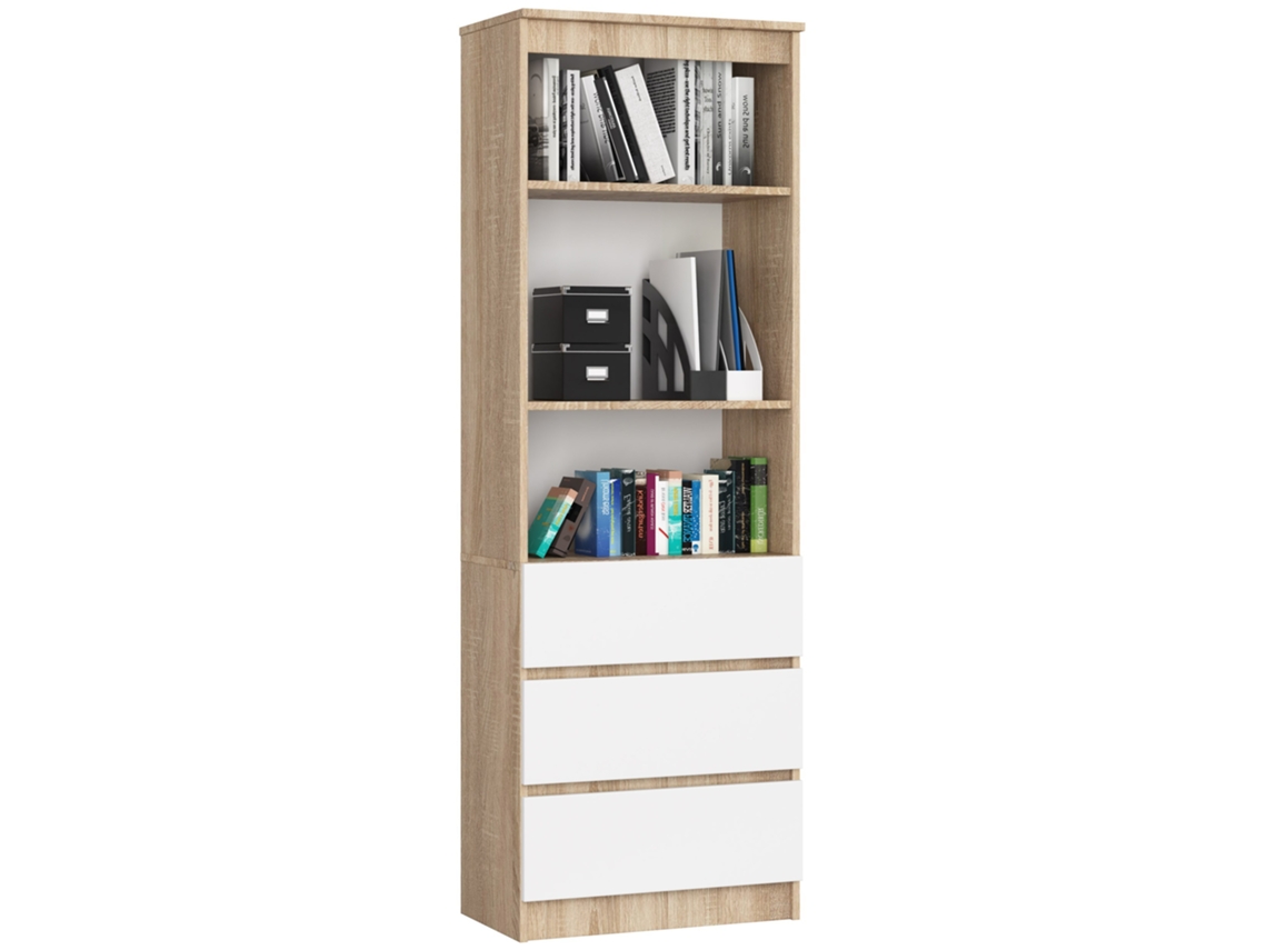 Estante Vertical Com 3 Gavetas E 2 Portas, Carvalho Sonoma/branco, 60cm, Montagem Diy