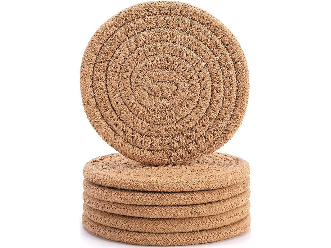 6 Piezas De Posavasos De Bebidas De Algodón Tejido, Absorbentes Y Resistentes Al Calor, Regalo Ideal (marrom)
