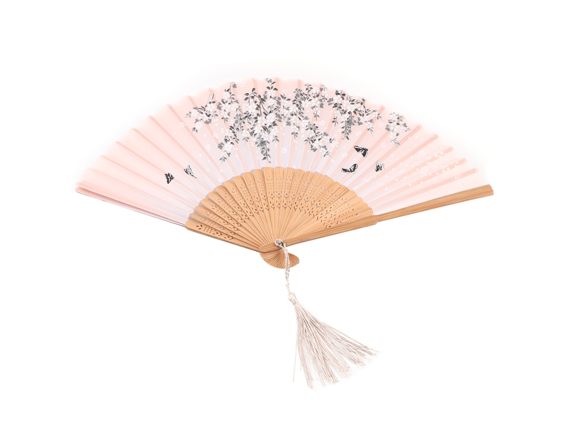 Abanico de Bambu Dobrável com Franja para Verão, Portátil, Tipo 2