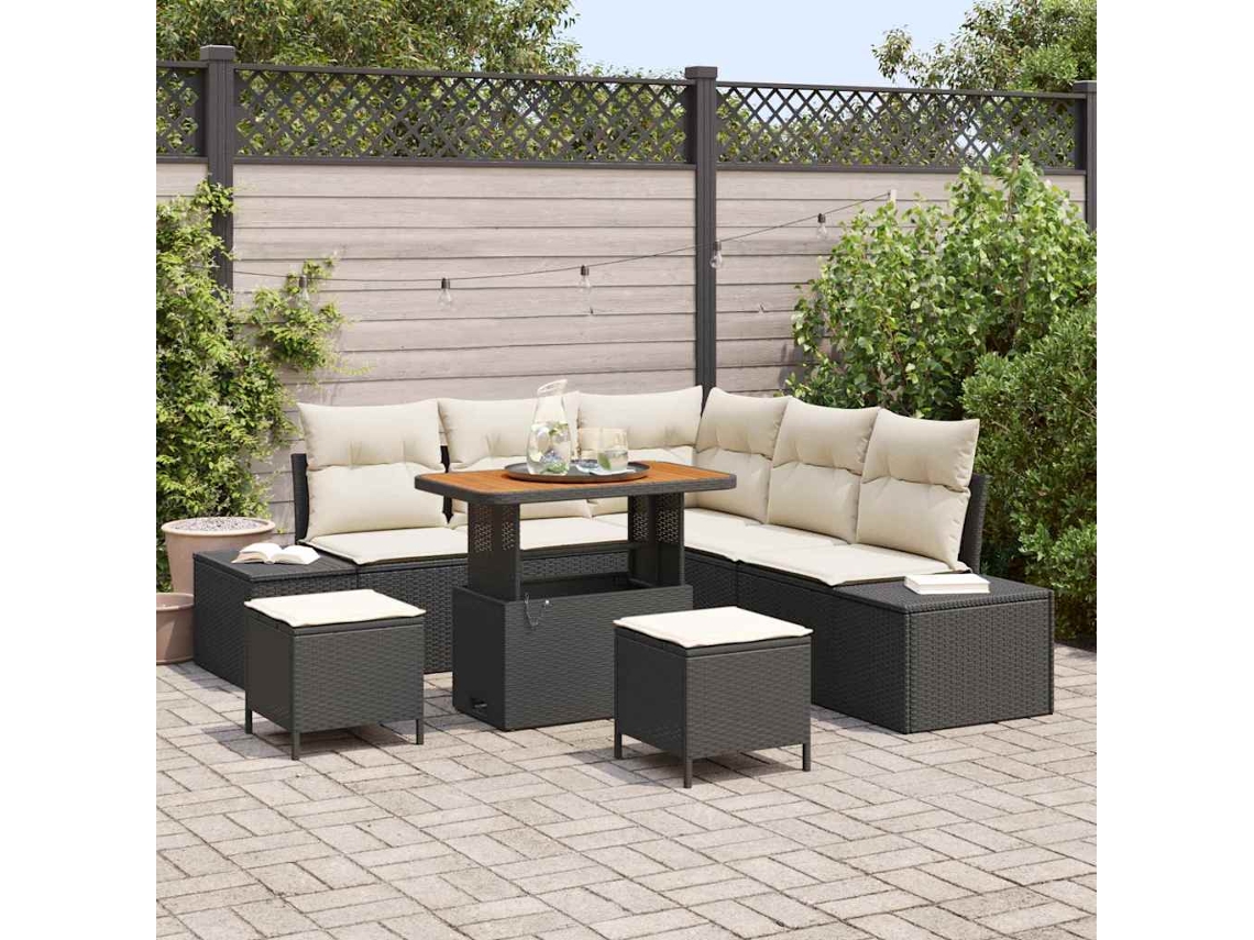 Vidaxl Conjunto De Sofá De Jardim 8 Unid. Preto Rattan Sintético