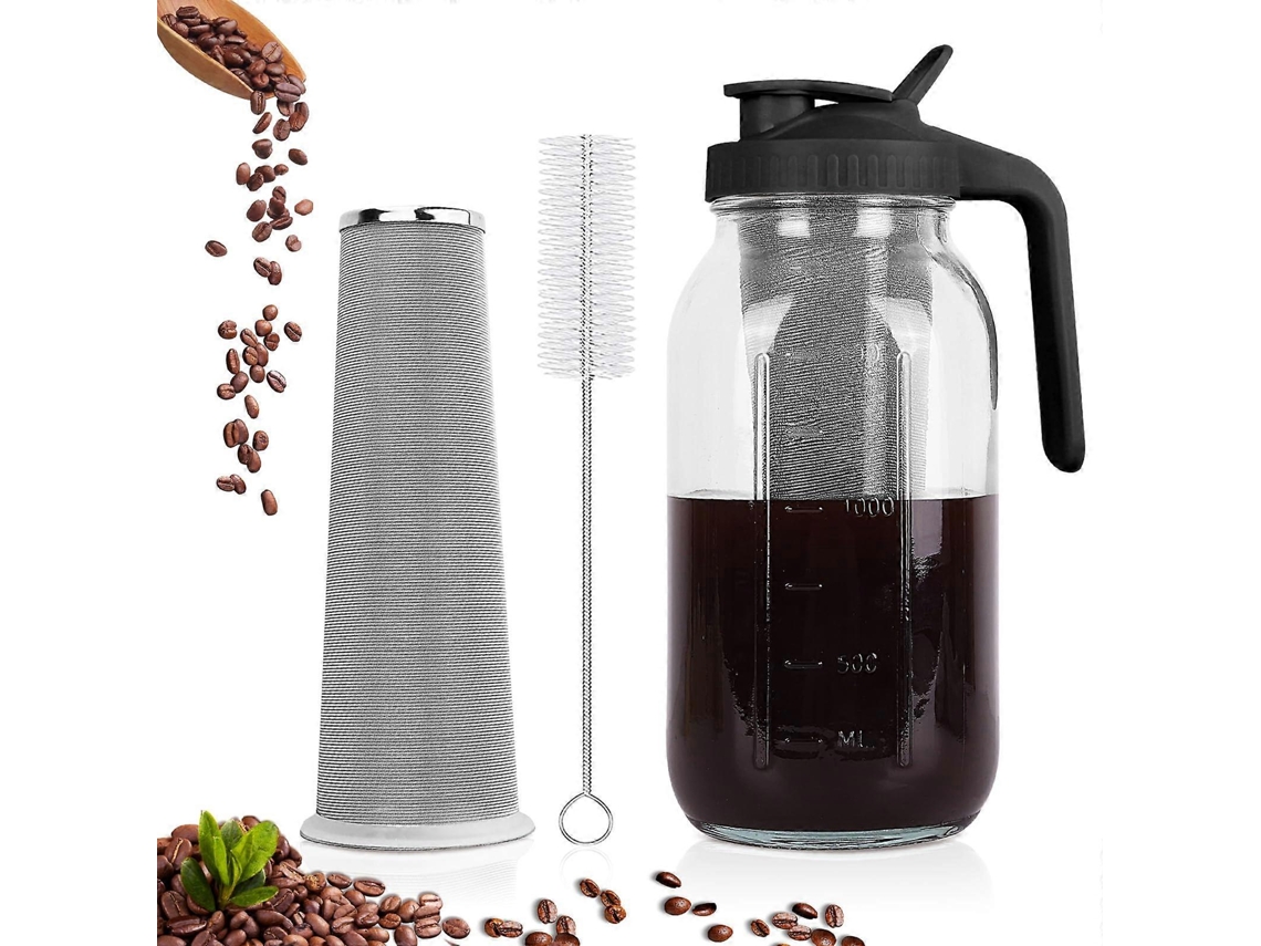 Cafeteira Cold Brew Em Pote De Vidro De 1,9 Litro Com Filtro De Aço Inoxidável, Tampa Hermética E Bico Para Servir Chá Gelado.