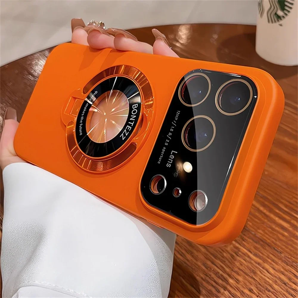 Capa Dobrável Magnética Para Iphone 17 Pro (laranja) Com Proteção Para Lente De Vidro.