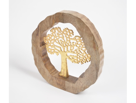 Peça Decorativa LUV SAFFRON Gold Toned Decorative Tree In Wooden Ring