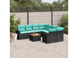 Vidaxl 9 Pcs Conjunto De Sofás P/ Jardim C/ Almofadões Vime Pe Preto